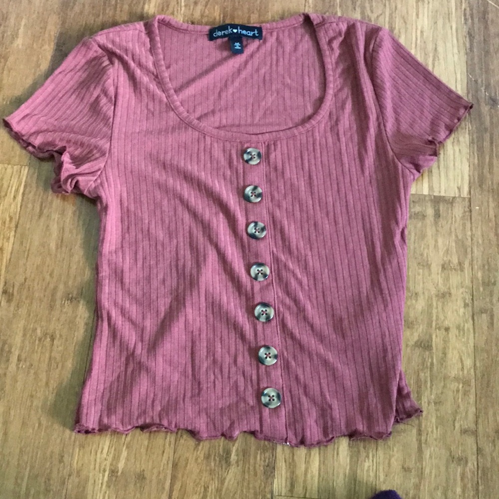 Tight fitted mahogany cropped shirt, size M